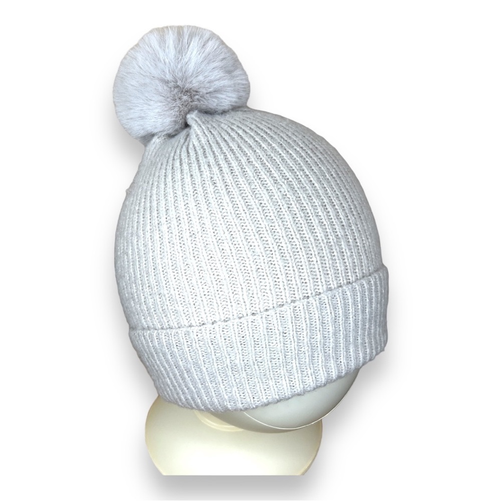 Lauren Conrad Pom Pom Beanie Winter Hat Soft Knit Grey Pastel Cozy